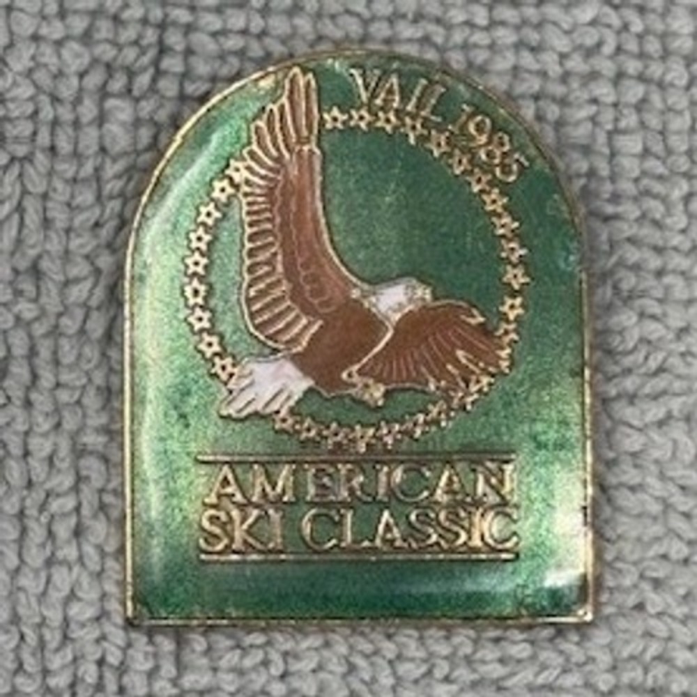 Vintage 1985 Vail Ski Classic Pin Green Enamel Bald Eagle‎ Colorado 80s